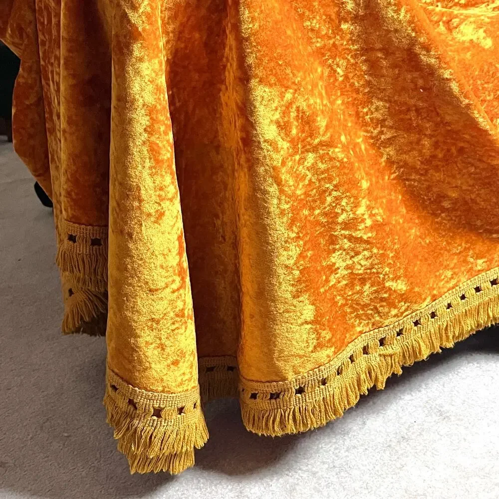 Vintage 1970s Gold Crushed Velvet Bedspread Fringe Full JCPenney Fashion Manor